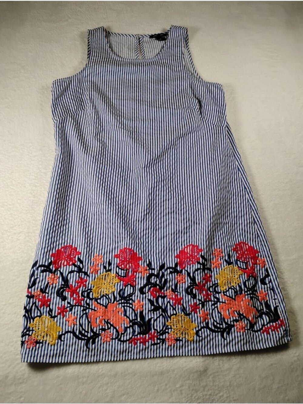 Sam & Jess Midi Dress Boho Embroidered Striped Casual Beach Size Medium Blue